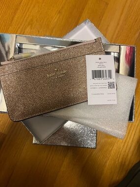 kate spade metallic rose gold glitter wristlet pouch